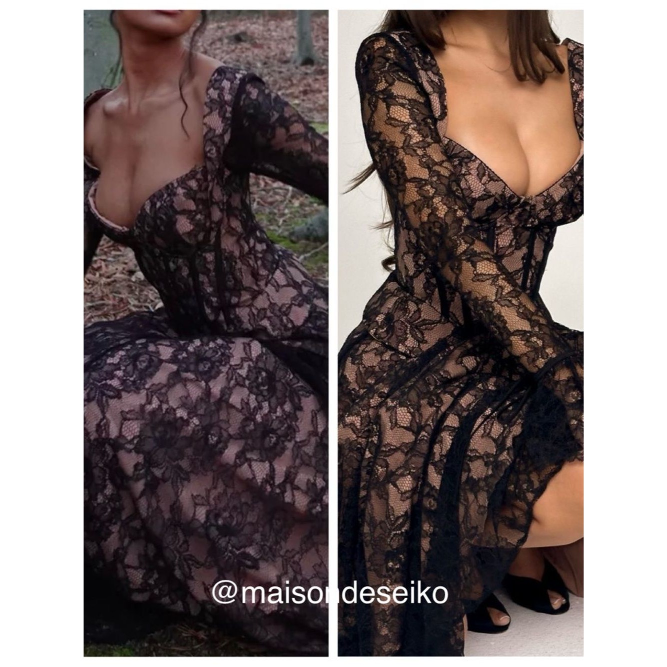 House Of Cb Midi Maxi Dress Raquel Black Lace Long Sleeve Corset Xs Bigger Cup